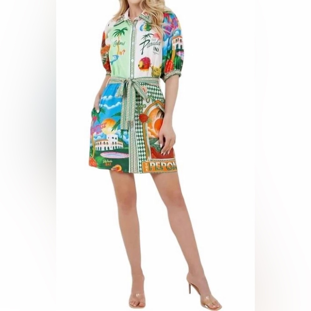 SUNDAYUP Women’s Resort Print Shirt Dress In Multi Medium